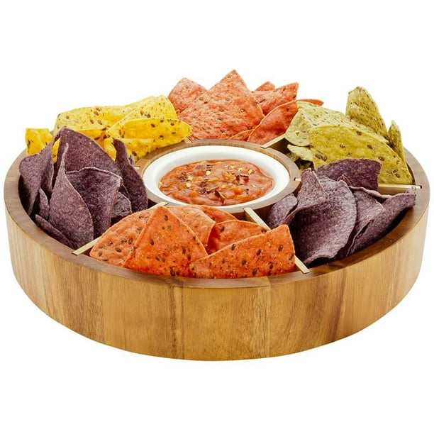 2 in 1 Snack Bowl in White Bamboo Fibre Chips and salsa serving bamboo Avoseedo Bowl for Chips and Dip